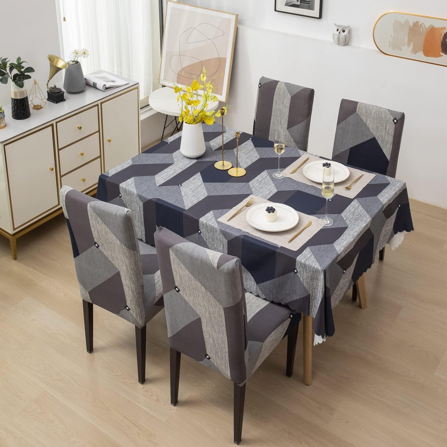 Premium Dining Table & Chair Cover Combo - Geometric Grey - Trendize