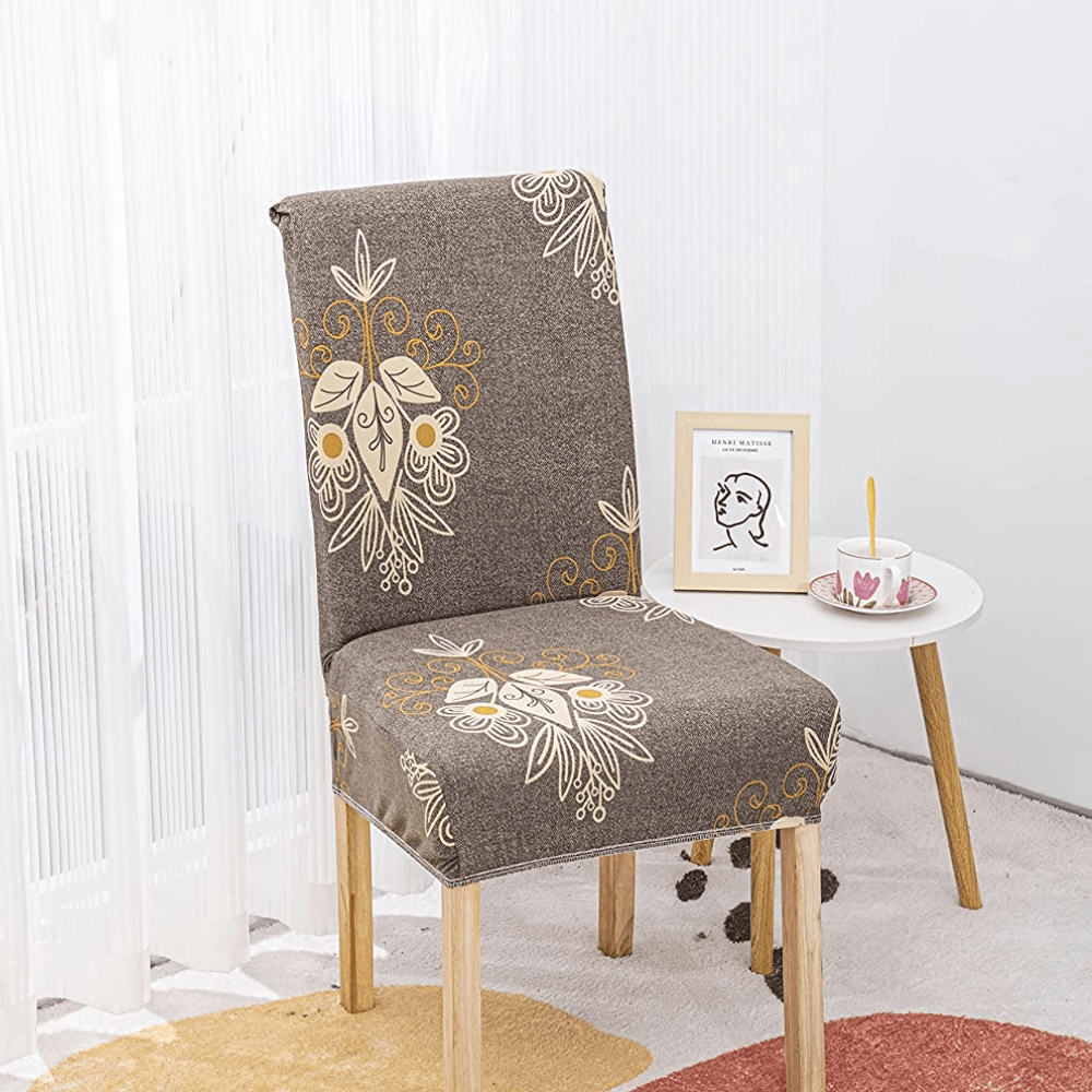 Stretchable Chair Covers, Beige Brocade - Trendize