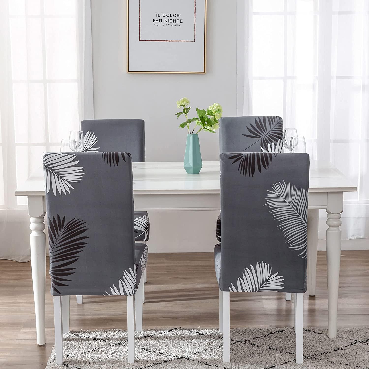 Stretchable Chair Covers, Charcoal Fern - Trendize