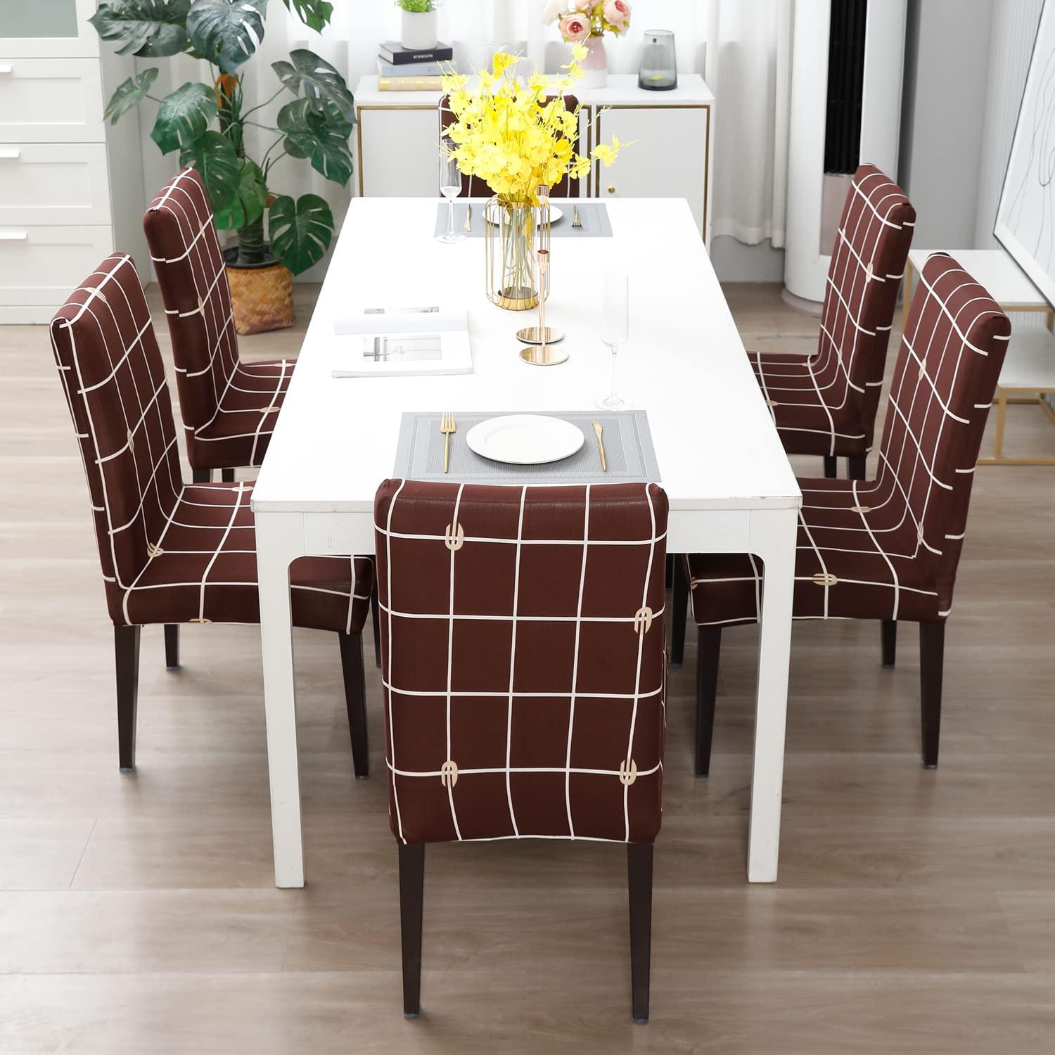 Stretchable Chair Covers, Check Brown - Trendize