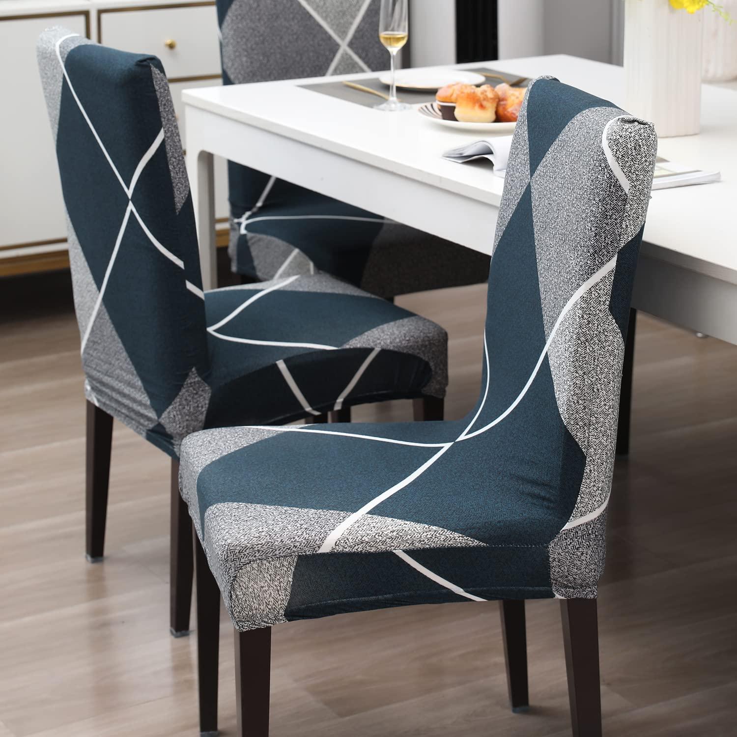 Stretchable Chair Covers, Checkerplaid Blue - Trendize