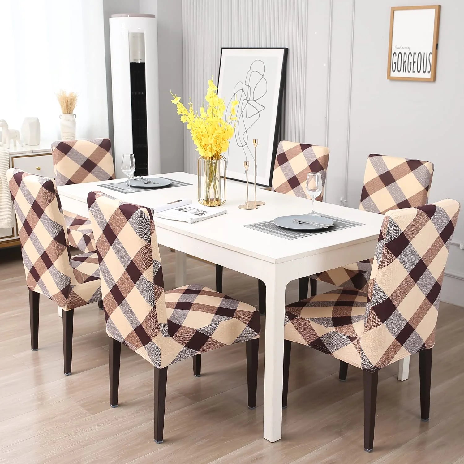 Stretchable Chair Covers Cross Brown Trendize