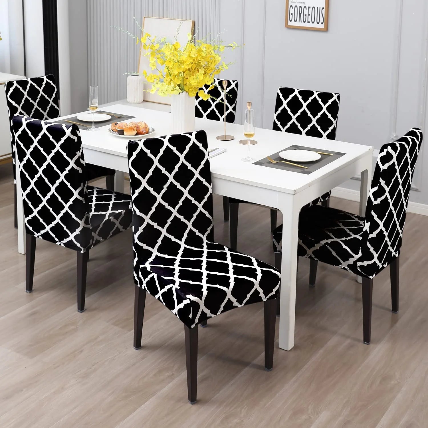Stretchable Chair Covers, Diamond Black - Trendize