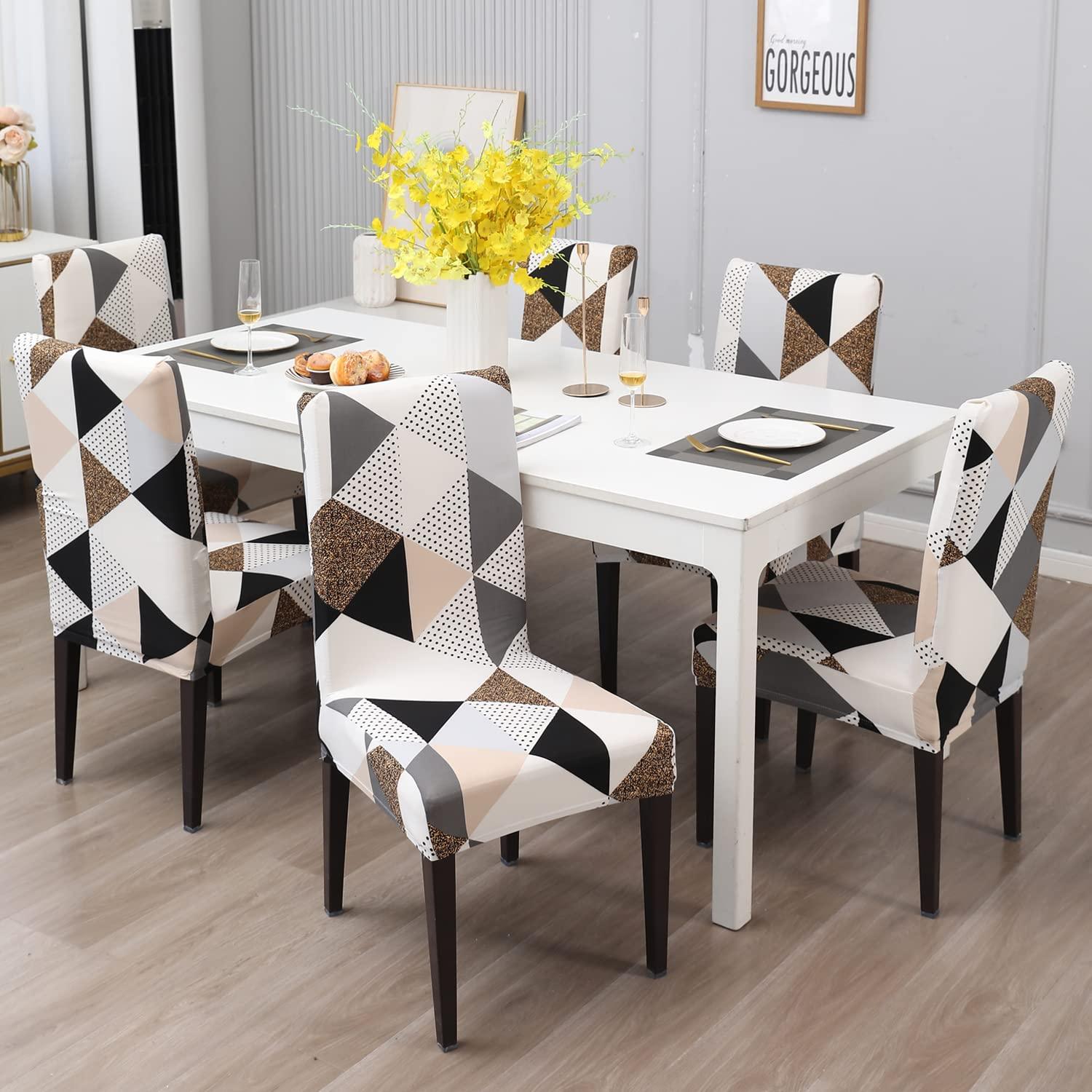 Stretchable Chair Covers, Geometric Brown - Trendize