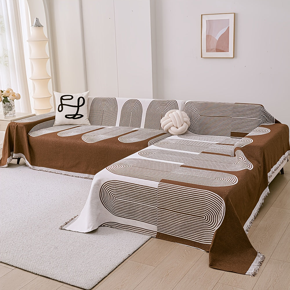 L Shape Premium Double Sided Chenille Sofa Covers - Brown Juniper