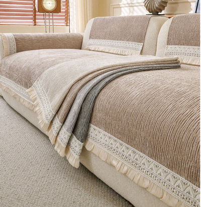 RUFFLE LACE ANTI SKID SOFA MAT - CARAMEL