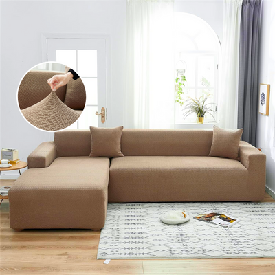 2025 L Shape Polar Fleece Sofa Cover : Khaki