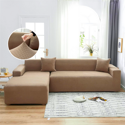 2024 L Shape Polar Fleece Sofa Cover : Khaki