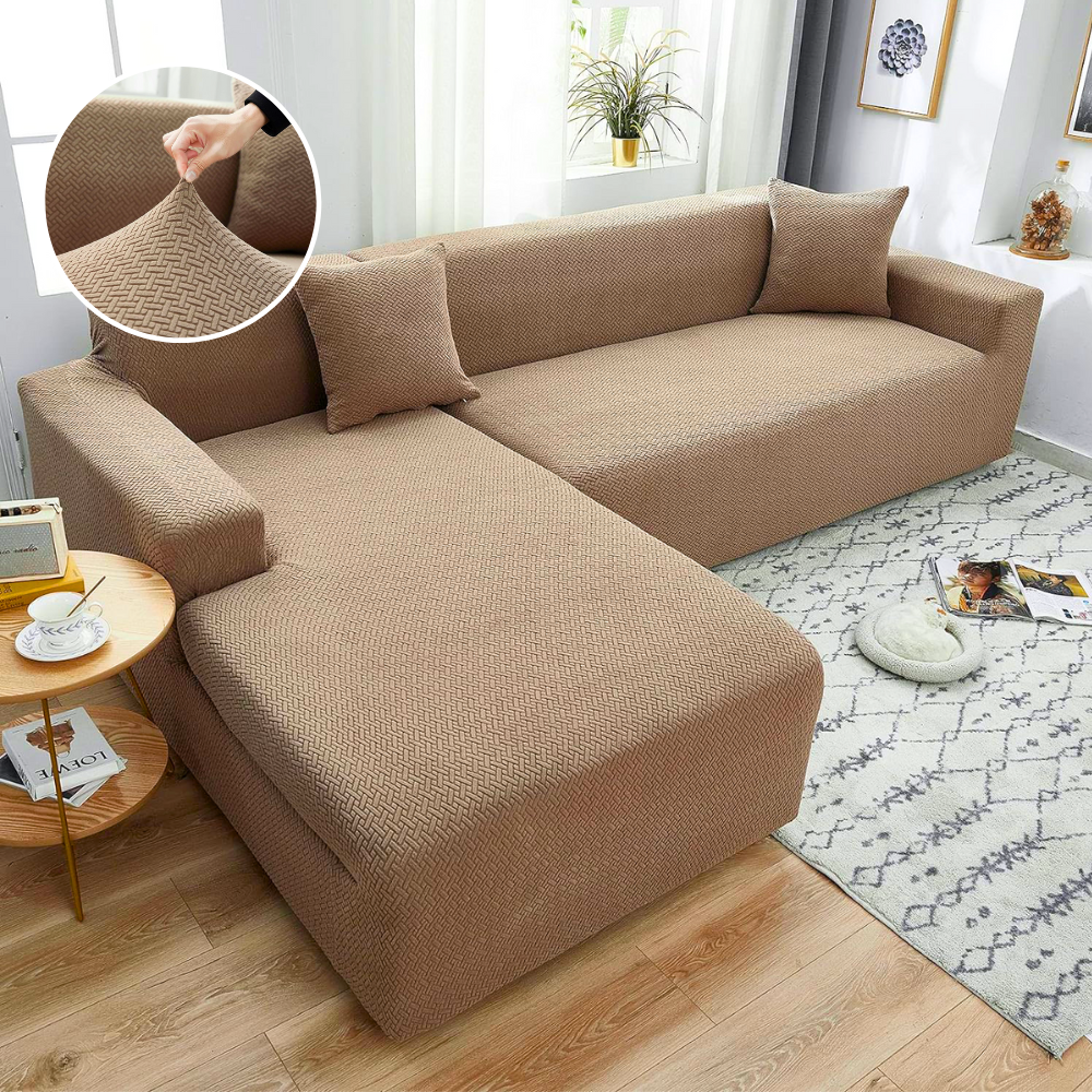 2026 L Shape Polar Fleece Sofa Cover : Khaki