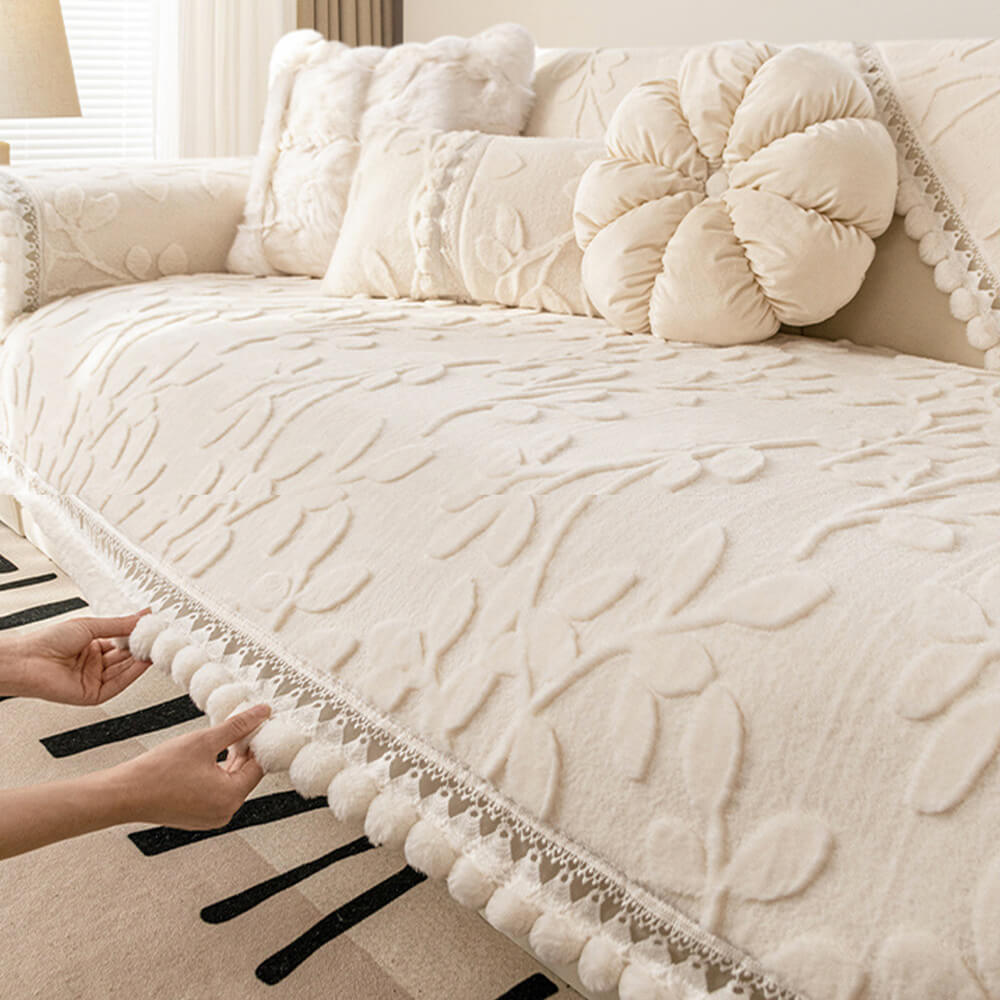 TASSEL NON SLIP LEAF SOFA MAT - BEIGE