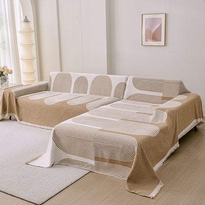 L Shape Premium Double Sided Chenille Sofa Covers - Beige Juniper