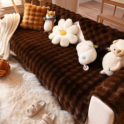 Plush Non Slip Sofa Mat - Dark Coffee