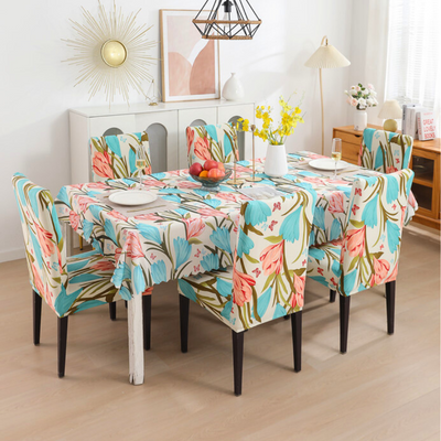 Premium Dining Table & Chair Cover Combo - Beige Tulip