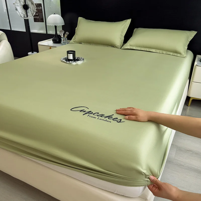 Ice Silk Cooling Fitted Bedsheet with 2-Pillow Covers