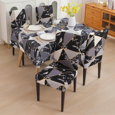 Premium Dining Table & Chair Cover Combo - Marble Black