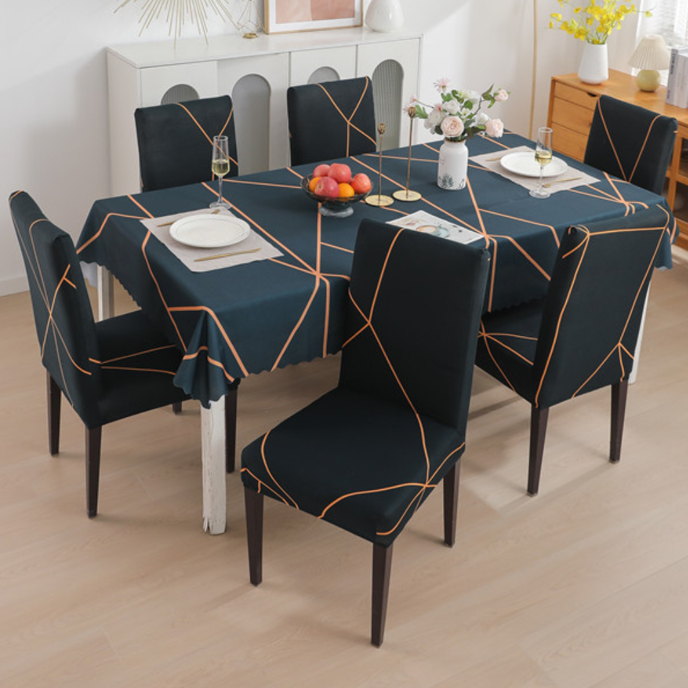 Premium Dining Table & Chair Cover Combo - Cross Blue - Trendize