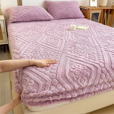 3D Engraved European Fitted Bedsheet - Soft Lavender