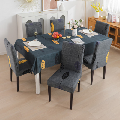 Premium Dining Table & Chair Cover Combo - Grey Mustard Leaf