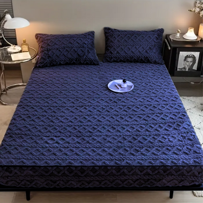 3D Engraved European Fitted Bedsheet - Deep Navy