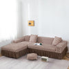 2024 L Shape Turkish Bubble Frill Sofa Covers : Beige Brown Stripe