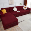 2024 L Shape Turkish Bubble Frill Sofa Covers : Maroon