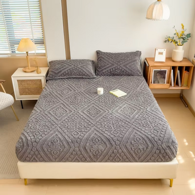 3D Engraved European Fitted Bedsheet - Charcoal Grey