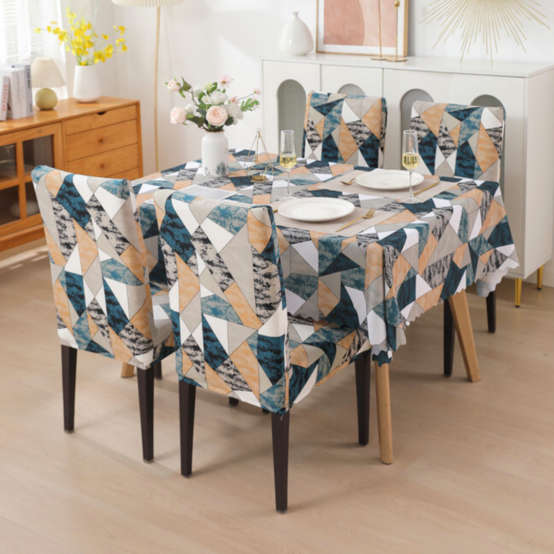 Premium Dining Table & Chair Cover Combo Cross Blue Trendize