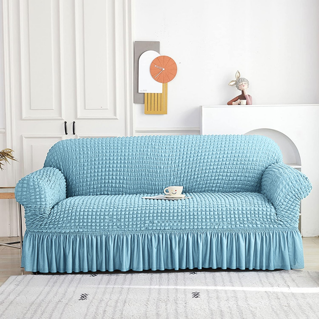 2024 Turkish Bubble Frill Sofa Covers : Powder Blue