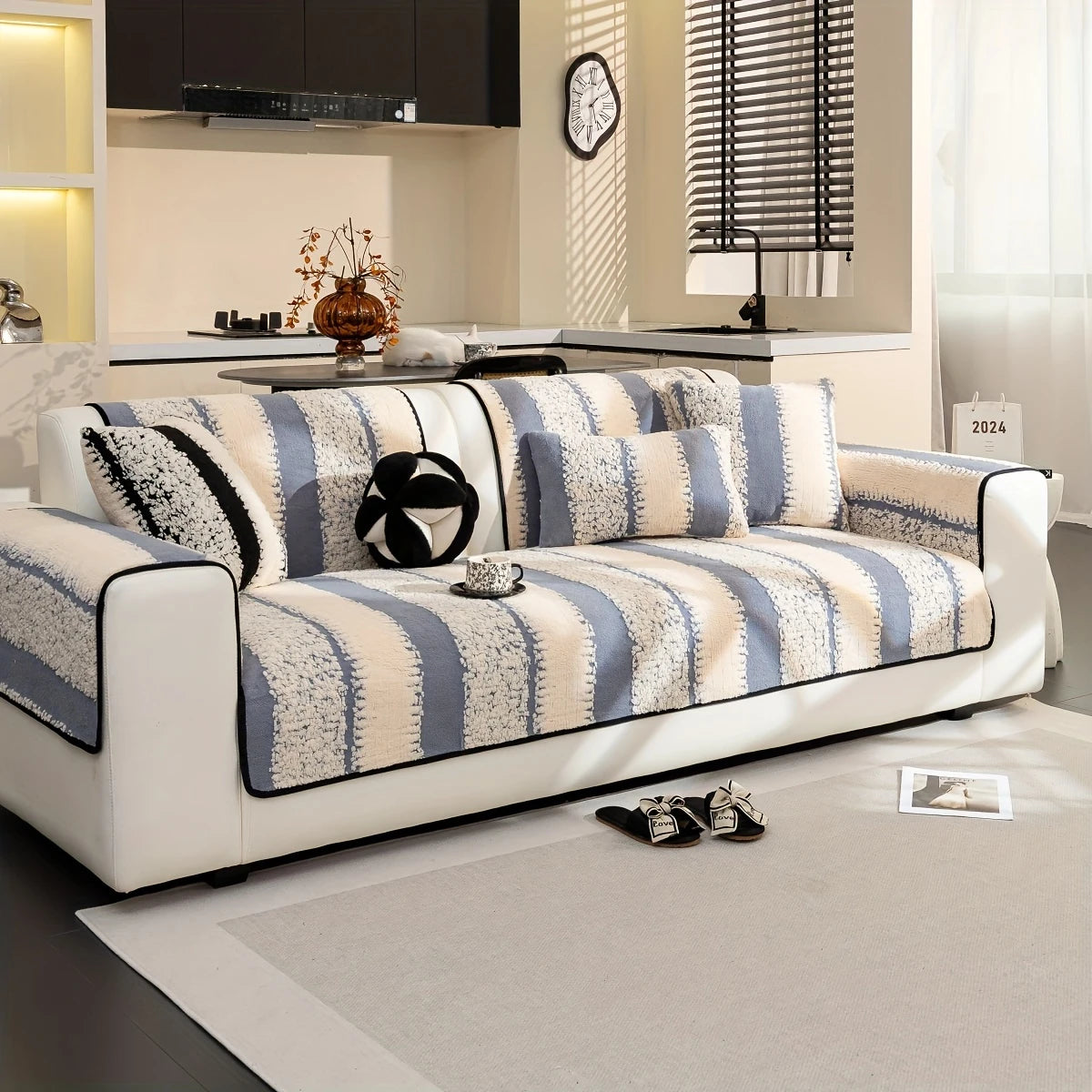 Vintage Modern Velveteen Sofa Mat - Grey/White