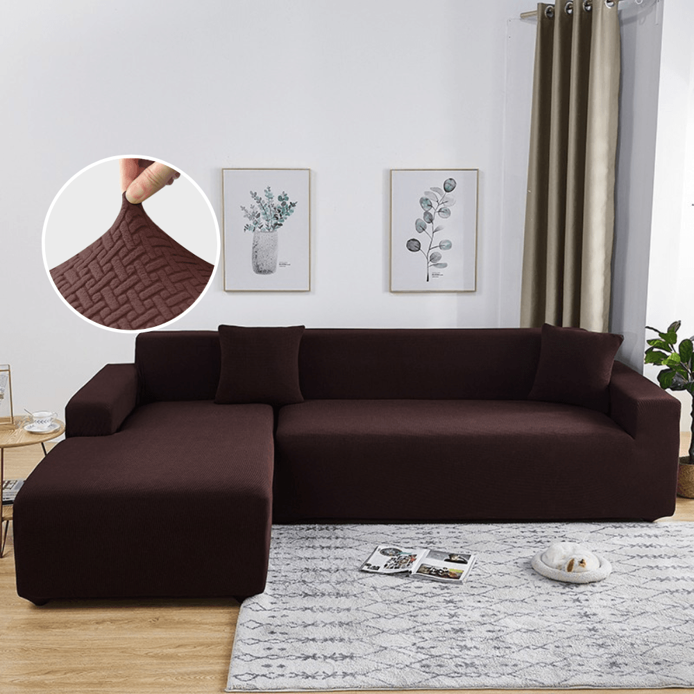 2026 L Shape Polar Fleece Sofa Cover : Brown