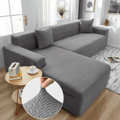 2024 L Shape Polar Fleece Sofa Cover : Grey