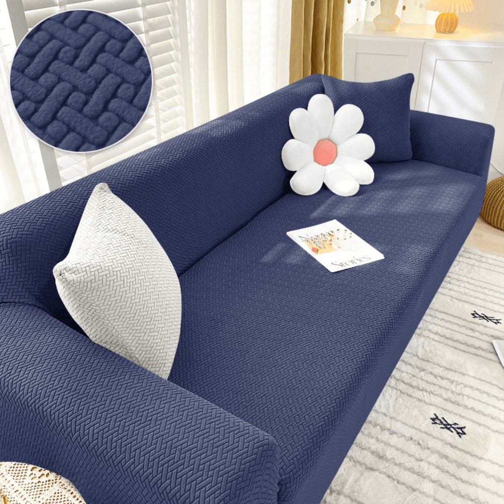 2026 L Shape Polar Fleece Sofa Cover : Navy Blue