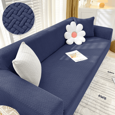 2025 L Shape Polar Fleece Sofa Cover : Navy Blue