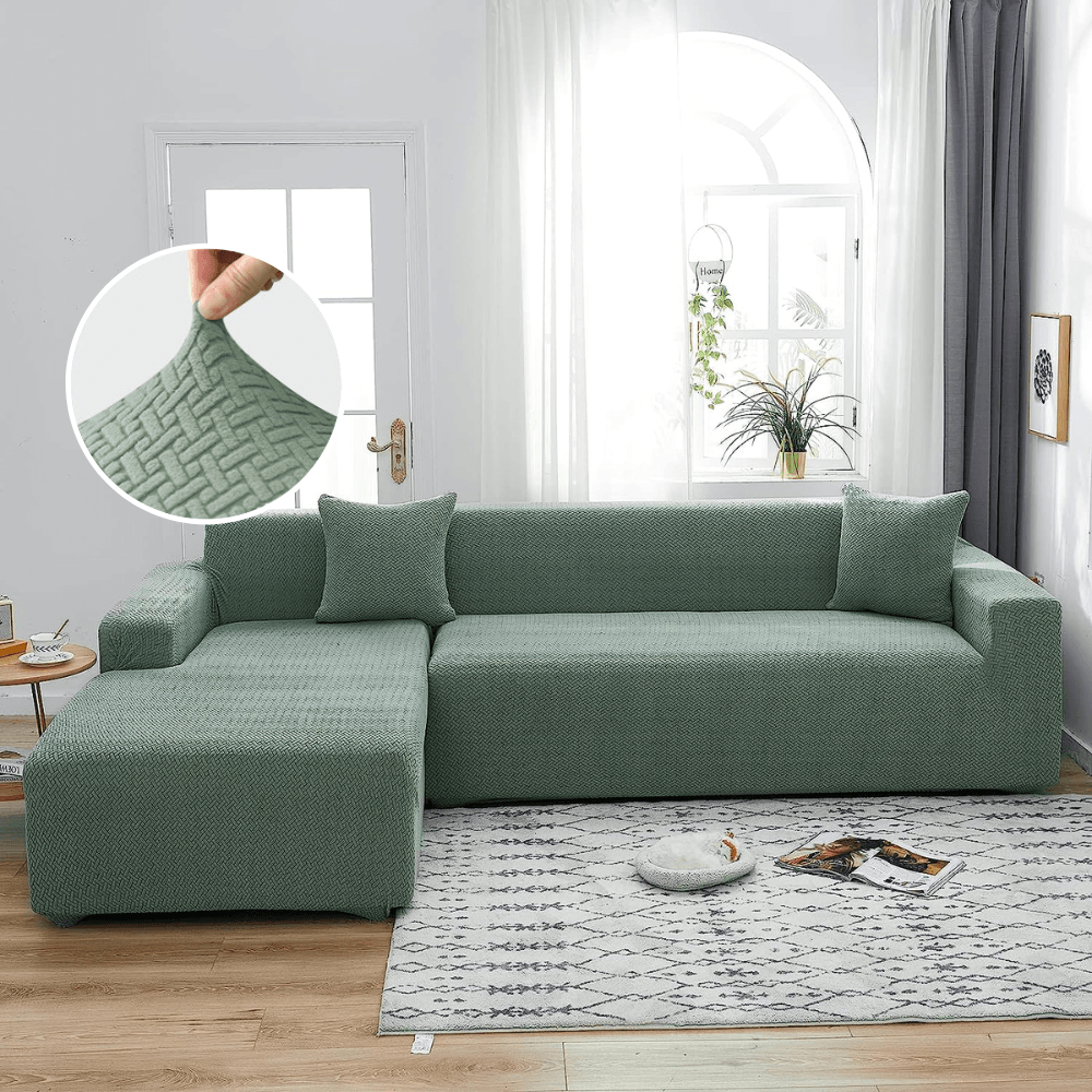 2026 L Shape Polar Fleece Sofa Cover : Pastel Green