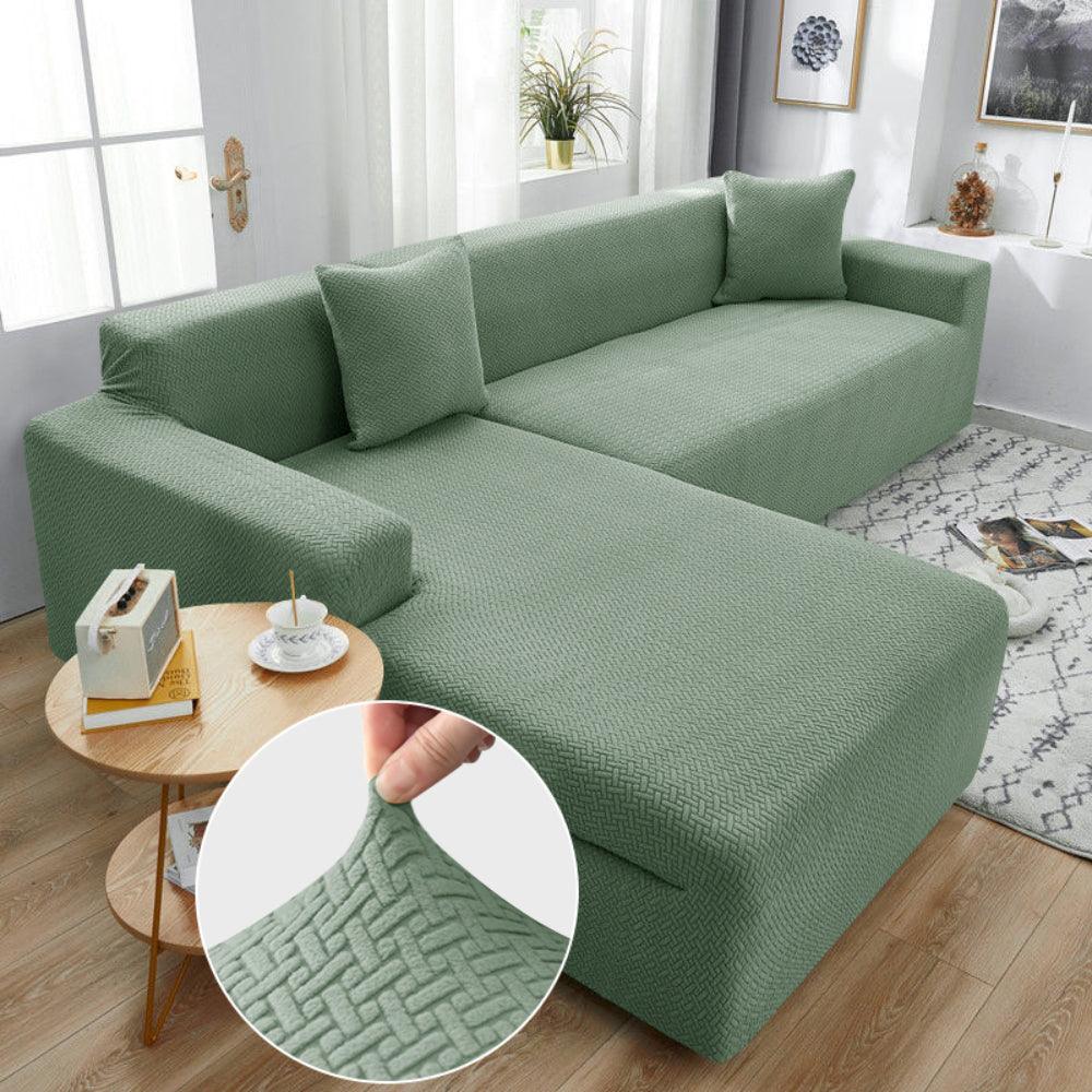 2026 L Shape Polar Fleece Sofa Cover : Pastel Green