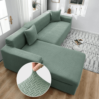 2024 L Shape Polar Fleece Sofa Cover : Pastel Green