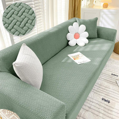 2024 L Shape Polar Fleece Sofa Cover : Pastel Green