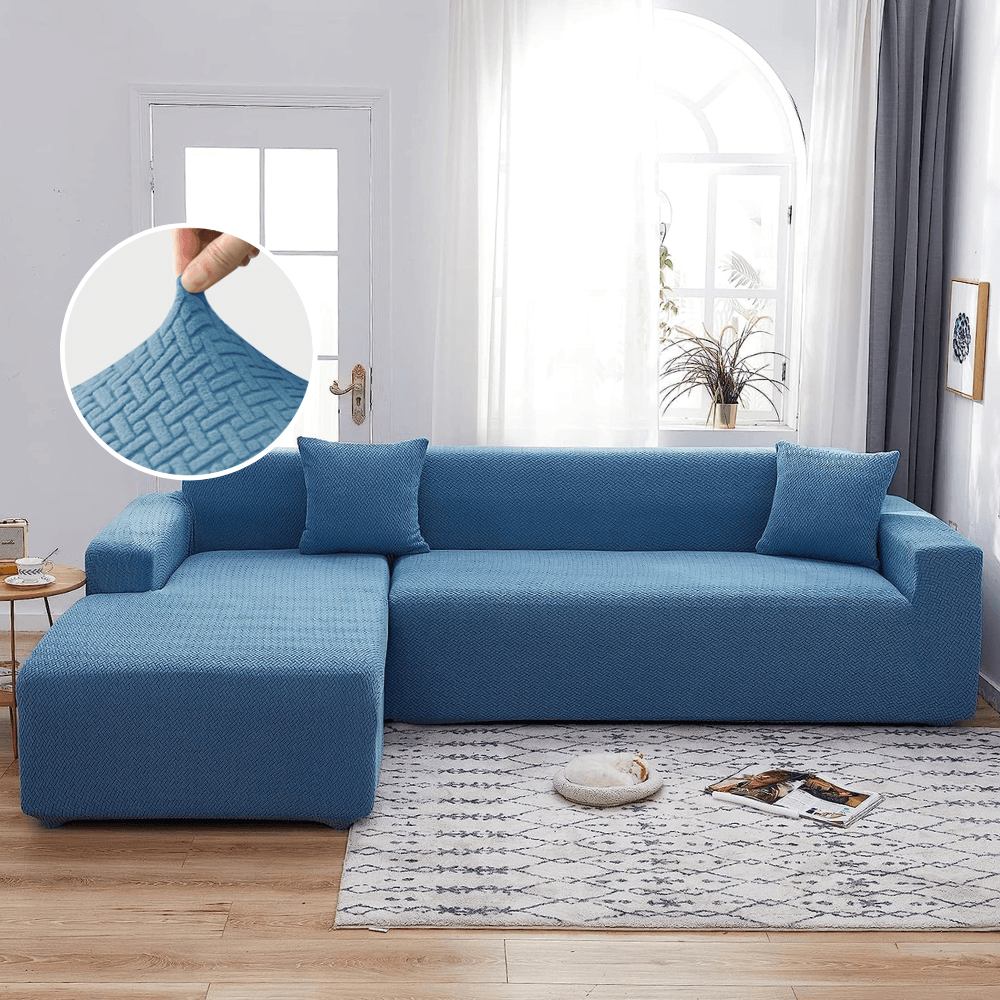 2026 L Shape Polar Fleece Sofa Cover : Sky Blue