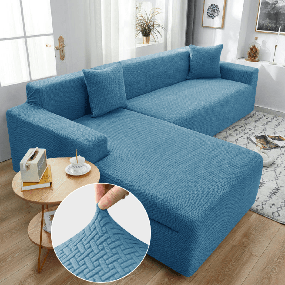2026 L Shape Polar Fleece Sofa Cover : Sky Blue