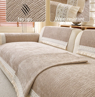 RUFFLE LACE ANTI SKID SOFA MAT - CARAMEL