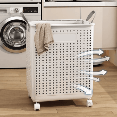 Collapsible Laundry Basket with Wheels and Handle