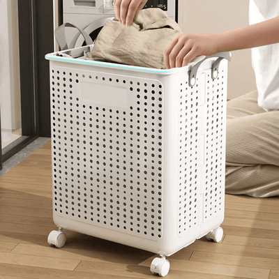 Collapsible Laundry Basket with Wheels and Handle