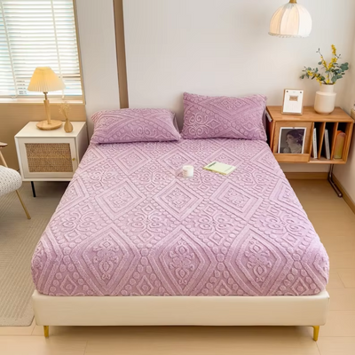 3D Engraved European Fitted Bedsheet - Soft Lavender