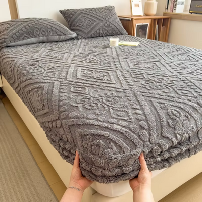 3D Engraved European Fitted Bedsheet - Charcoal Grey