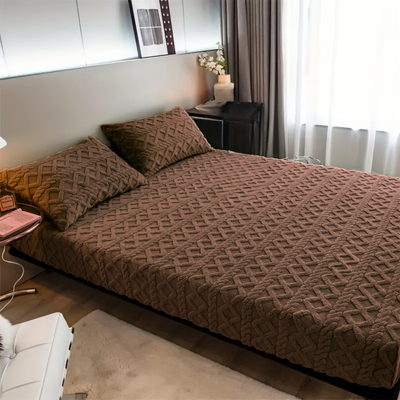 3D Engraved European Fitted Bedsheet - Espresso Coffee