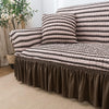 2024 L Shape Turkish Bubble Frill Sofa Covers : Beige Brown Stripe