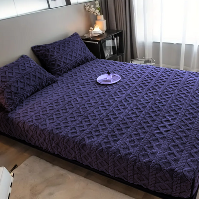 3D Engraved European Fitted Bedsheet - Deep Navy