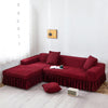 2024 L Shape Turkish Bubble Frill Sofa Covers : Maroon