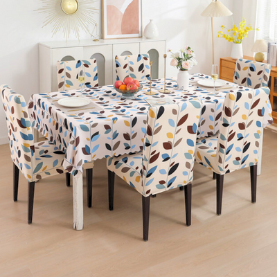 Premium Dining Table & Chair Cover Combo - White Leaf