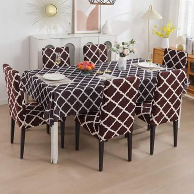 Premium Dining Table & Chair Cover Combo - Diamond Brown